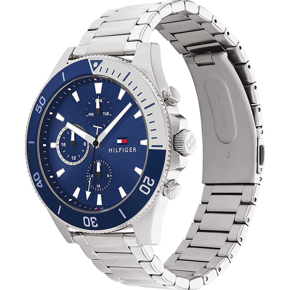 Orologio uomo Tommy Hilfiger in acciaio modello Rolex blu argento multifunzione