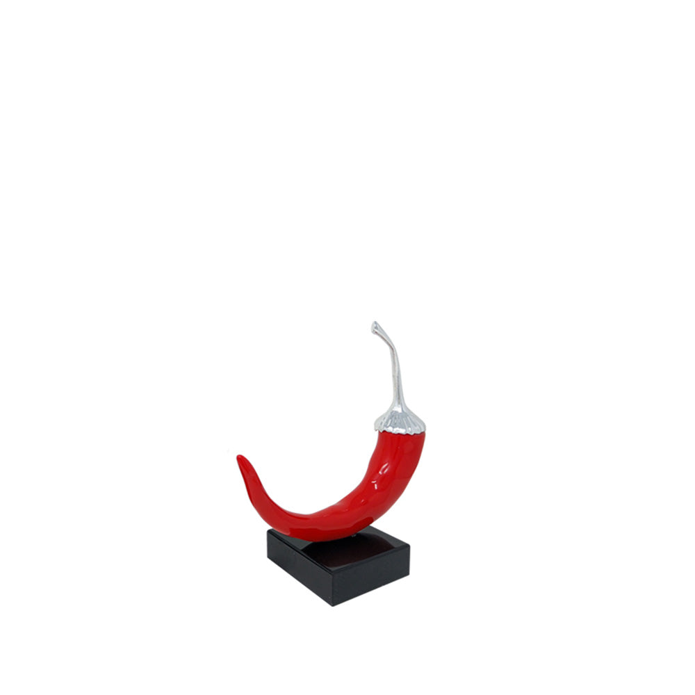 SCULTURA PEPERONCINO CORNO ROSSO SU BASE NERA LUCIDA