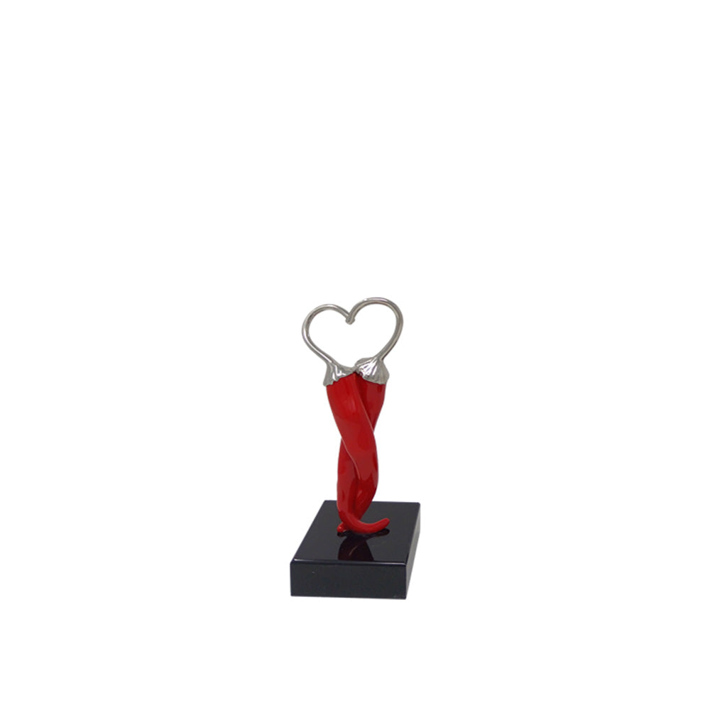 SCULTURA ABBRACCIO PEPERONCINO ROSSO SU BASE NERA LUCIDA