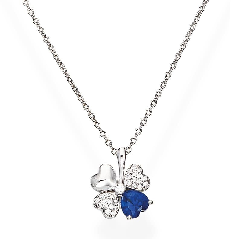 Collana QUADRICUORE quadrifoglio e cuore BLU con cristalli bianchi swarovski in argento 925 AMEN