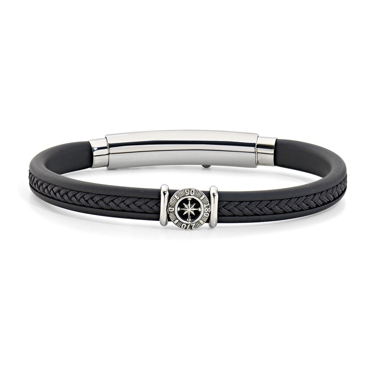 Bracciale uomo nero in Acciaio e Caucciù con Rosa dei Venti Amen
