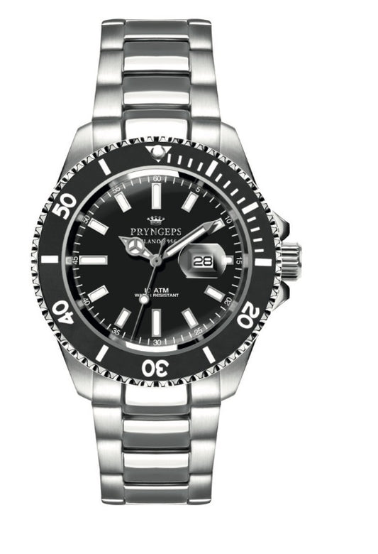Orologio uomo Pryngeps quadrante e ghiera nero simile Role x con datario
