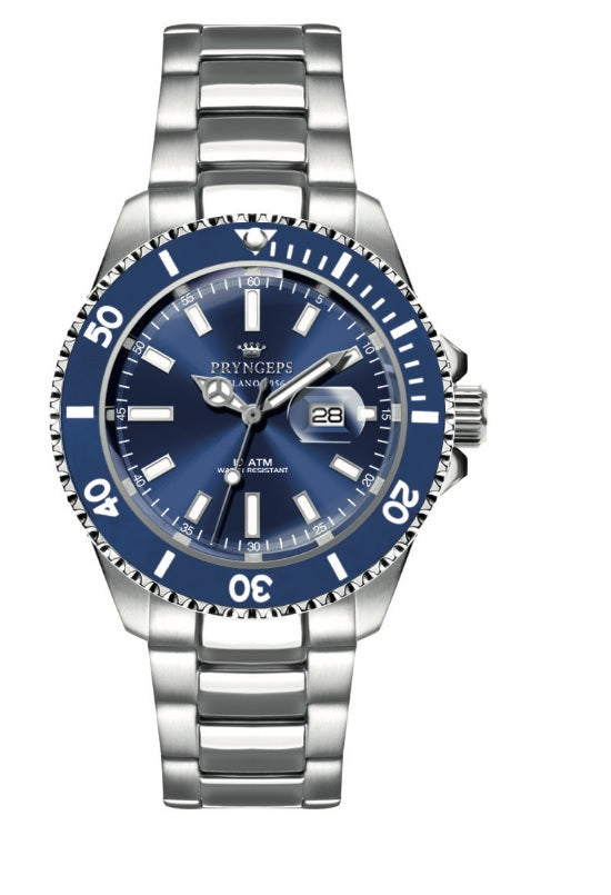 Orologio uomo Pryngeps quadrante e ghiera blu scuro simile Role x con datario