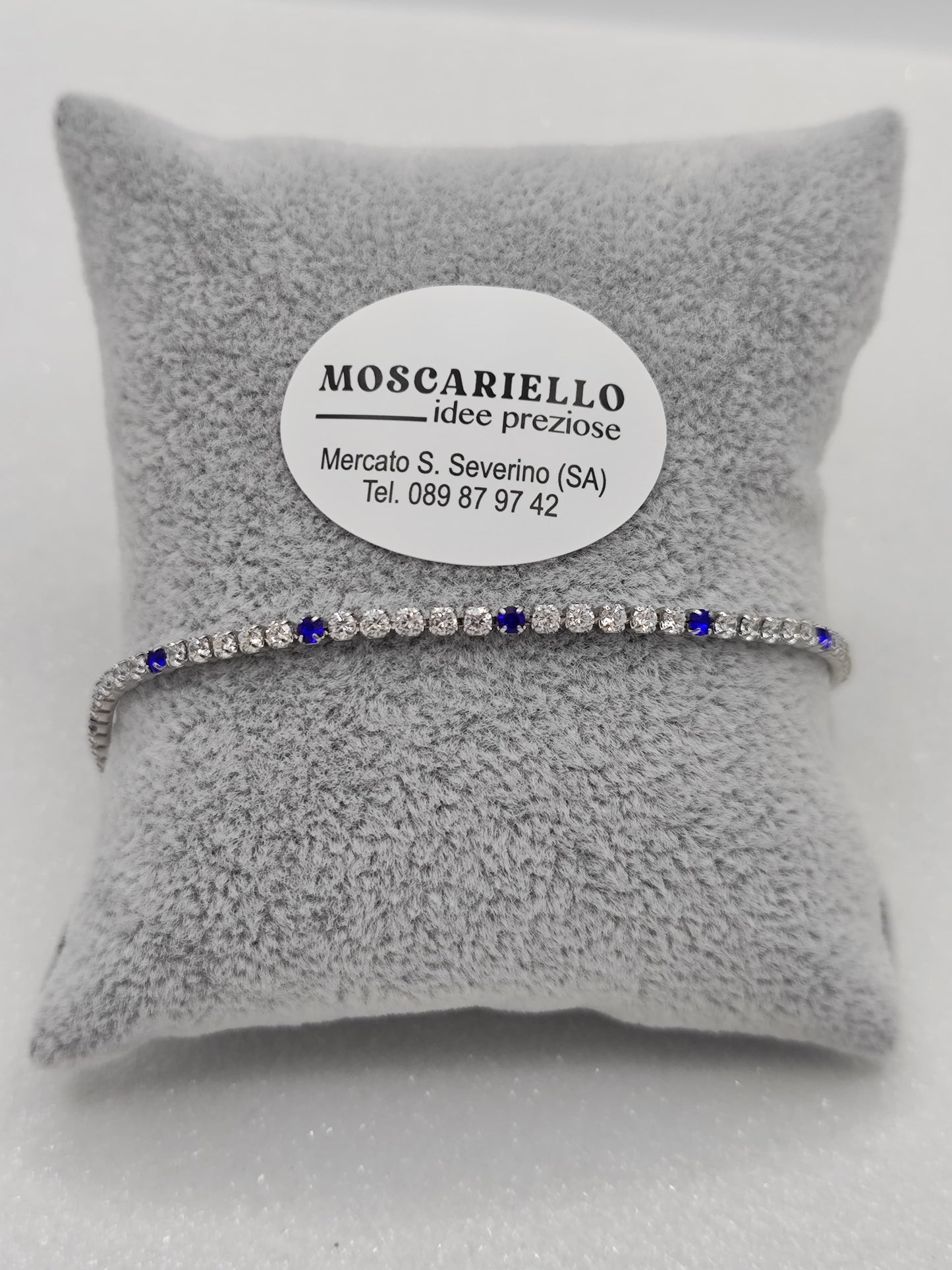 Bracciale tennis bianco blu uomo donna in acciaio anallergico regolabile