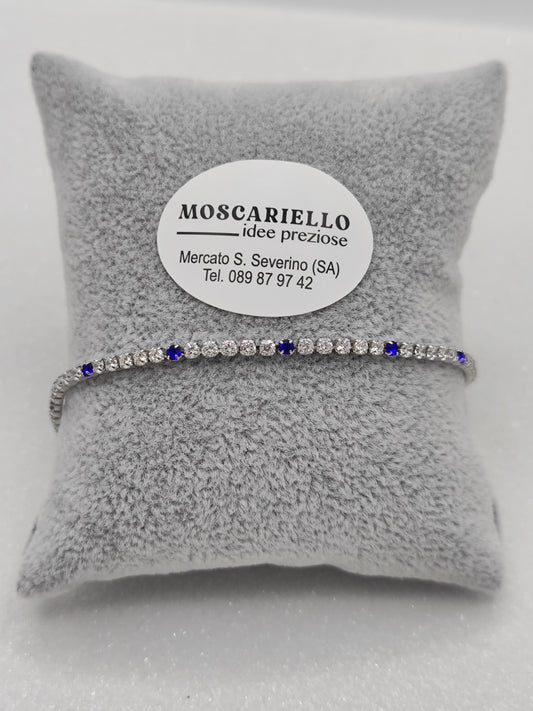 Bracciale tennis bianco blu uomo donna in acciaio anallergico regolabile