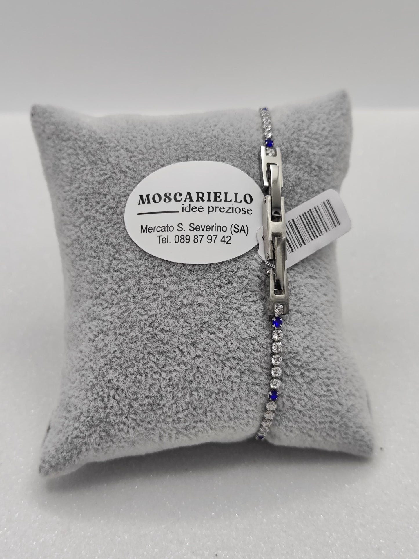 Bracciale tennis bianco blu uomo donna in acciaio anallergico regolabile