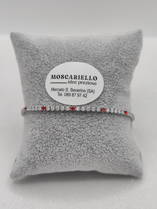 Bracciale tennis bianco rosso uomo donna in acciaio anallergico regolabile