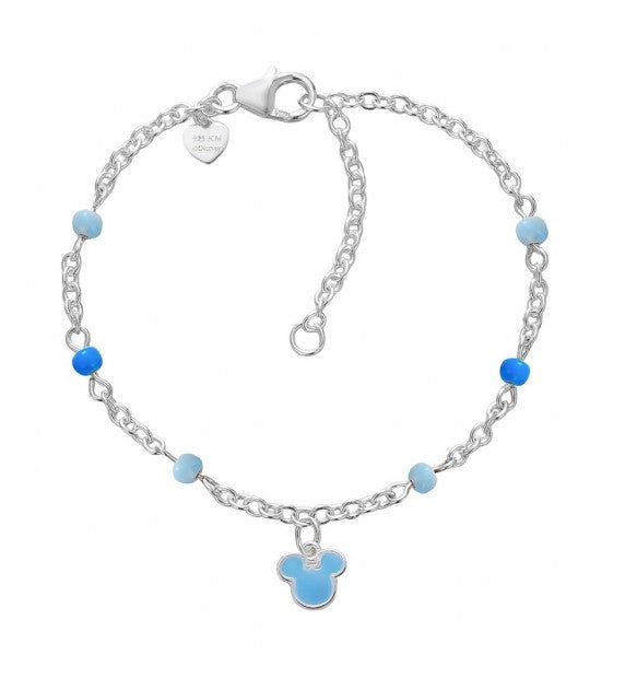 Bracciale bambino TOPOLINO pendente CELESTE con cristalli BLU in argento 925 originale DISNEY