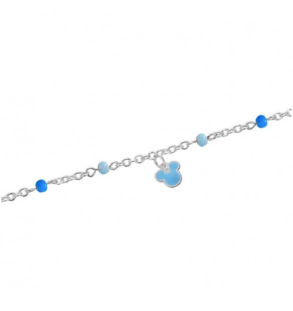 Bracciale bambino TOPOLINO pendente CELESTE con cristalli BLU in argento 925 originale DISNEY