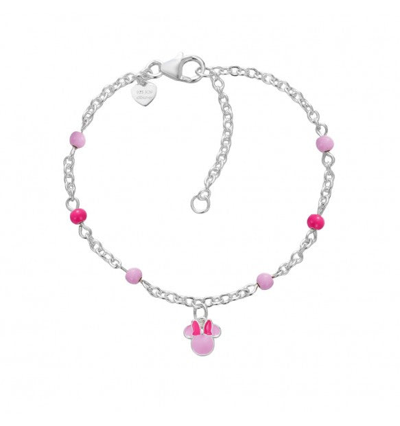 Bracciale bambina MINNIE pendente ROSA con cristalli FUCSIA in argento 925 originale DISNEY