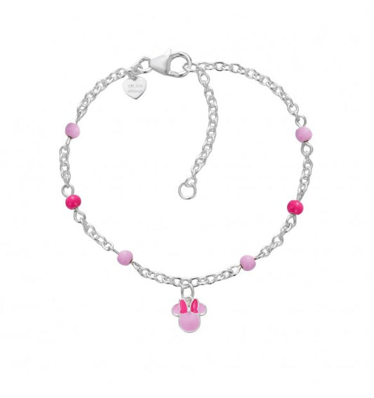 Bracciale bambina MINNIE pendente ROSA con cristalli FUCSIA in argento 925 originale DISNEY