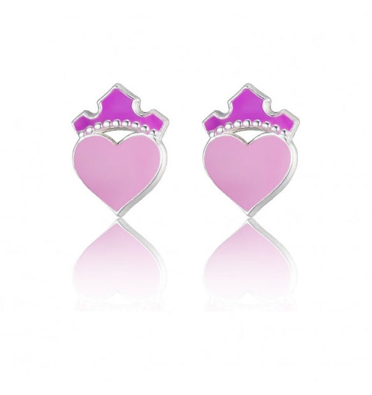 Orecchini bambina a lobo cuore ROSA e corona PRINCIPESSA in argento 925 originale DISNEY