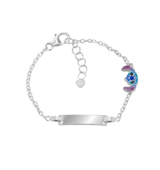 Bracciale bambina bambino STITCH con piastra blu in argento 925 originale DISNEY