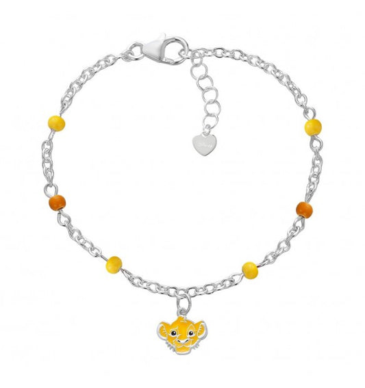 Bracciale bambina bambino SIMBA pendente giallo con cristalli gialli in argento 925 originale DISNEY