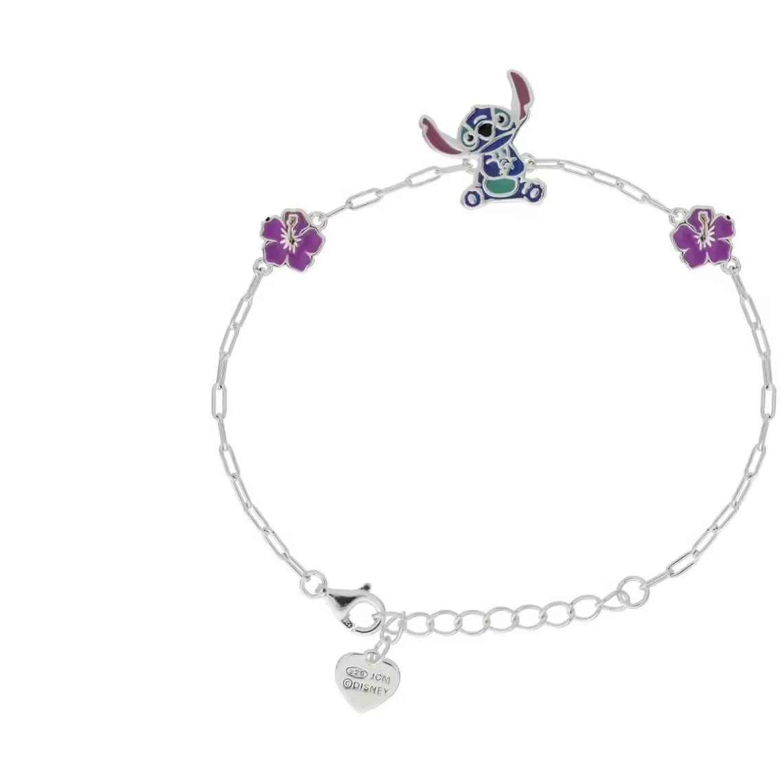 Bracciale bambina STITCH con fiori viola in argento 925 originale DISNEY