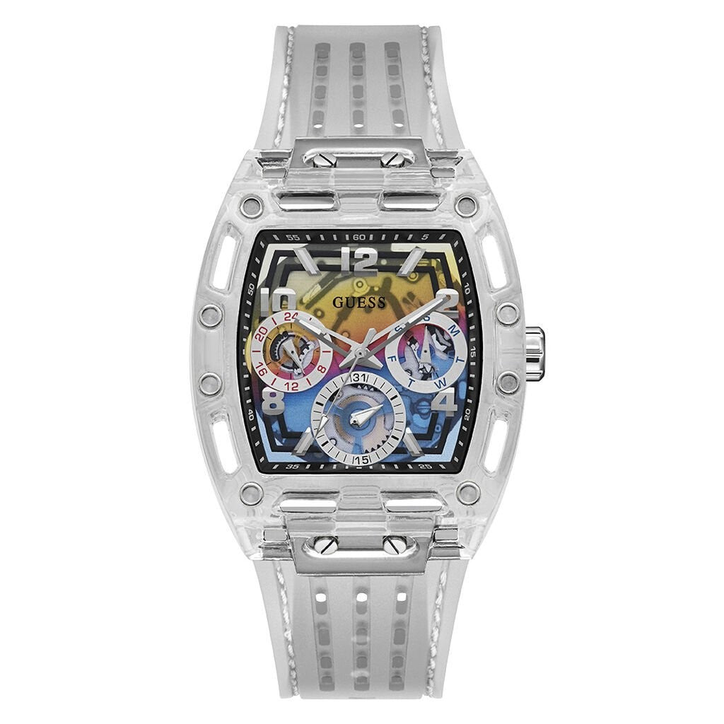Orologio uomo in gomma trasparente cassa rettangolare movimento a vista GUESS