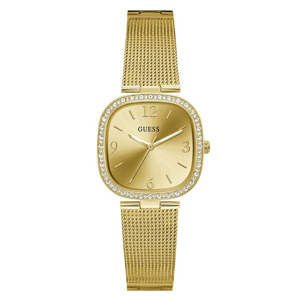 Orologio donna maglia milano dorato Guess cassa quadrata con pietre luminose