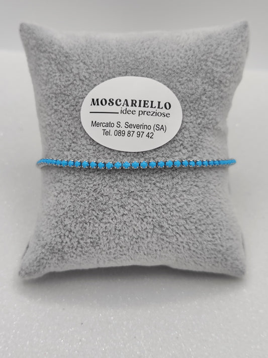 Bracciale tennis celeste uomo donna in acciaio anallergico regolabile