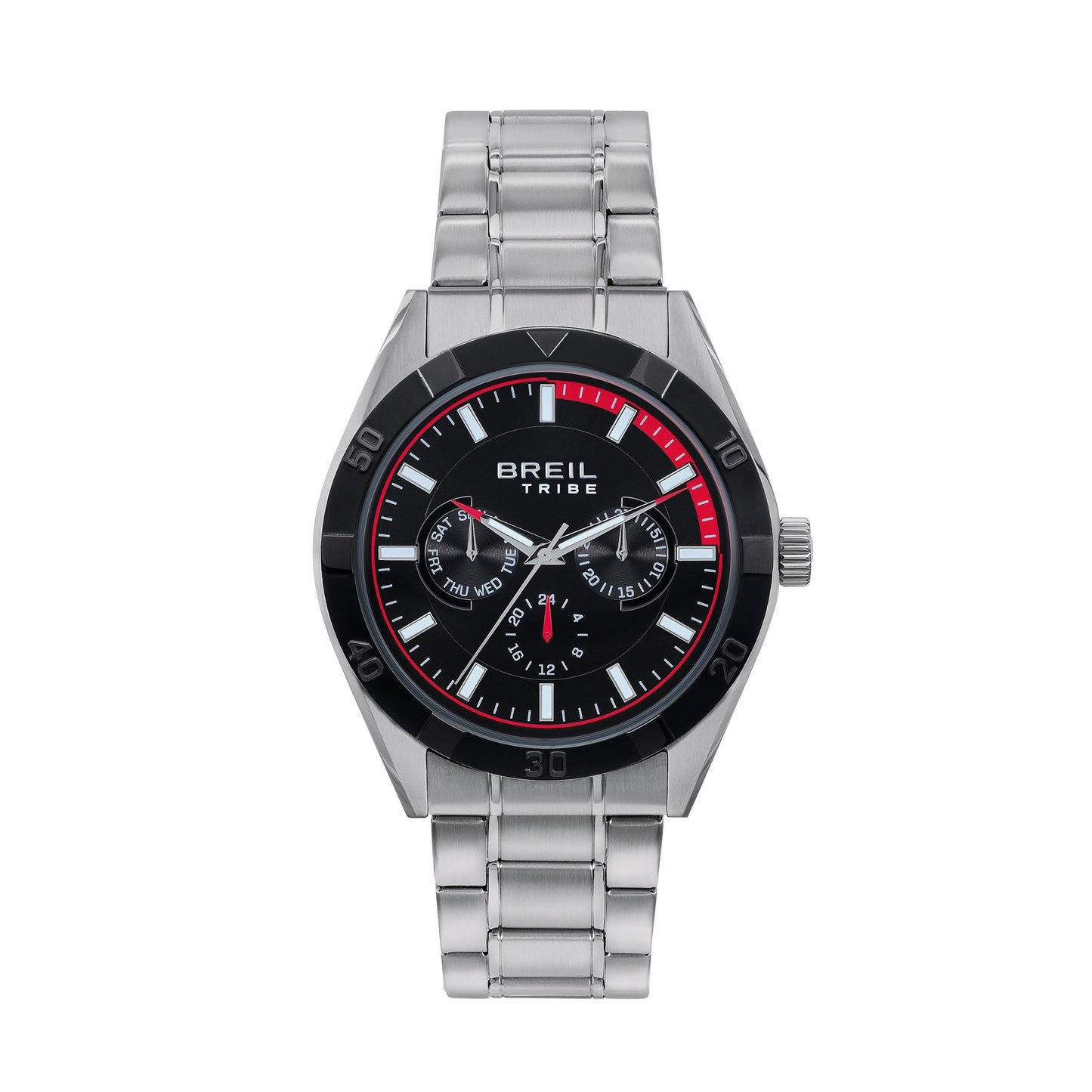 Orologio uomo BREIL multifunzione quadrante nero e rosso ghiera nera