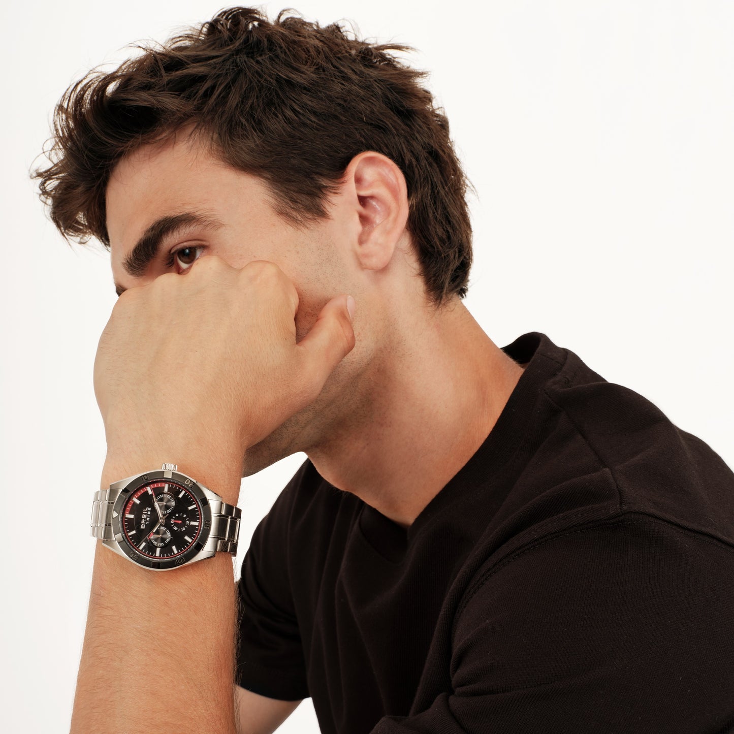 Orologio uomo BREIL multifunzione quadrante nero e rosso ghiera nera