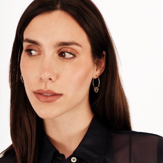 Orecchini cerchio in acciaio DORATO con cuore intrecciato leggerissimi BREIL GIOIELLI