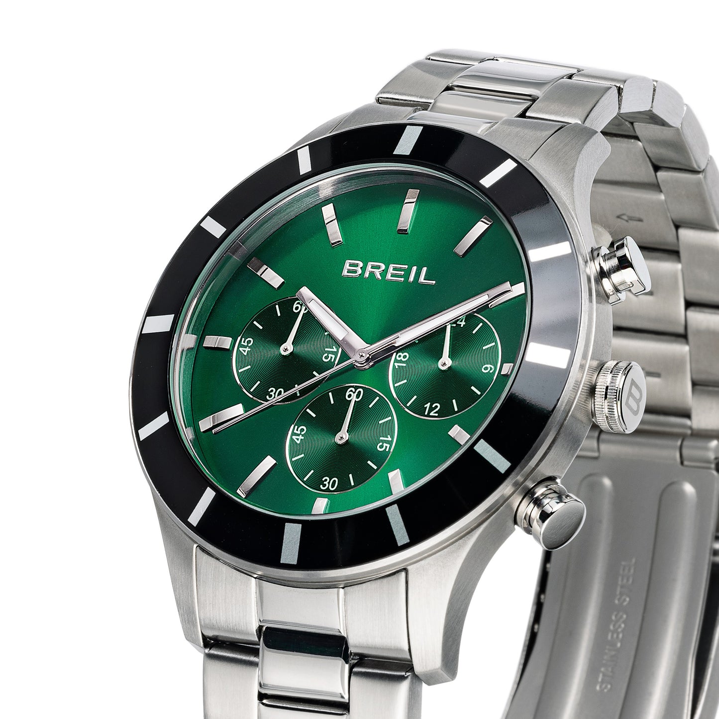 Orologio uomo BREIL cronografo quadrante verde ghiera nera lucida