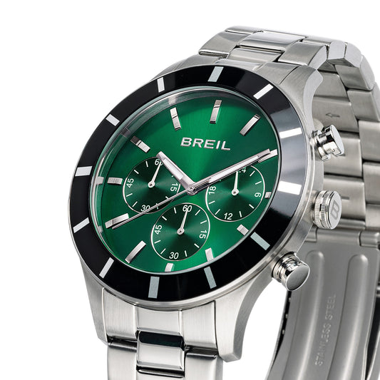 Orologio uomo BREIL cronografo quadrante verde ghiera nera lucida