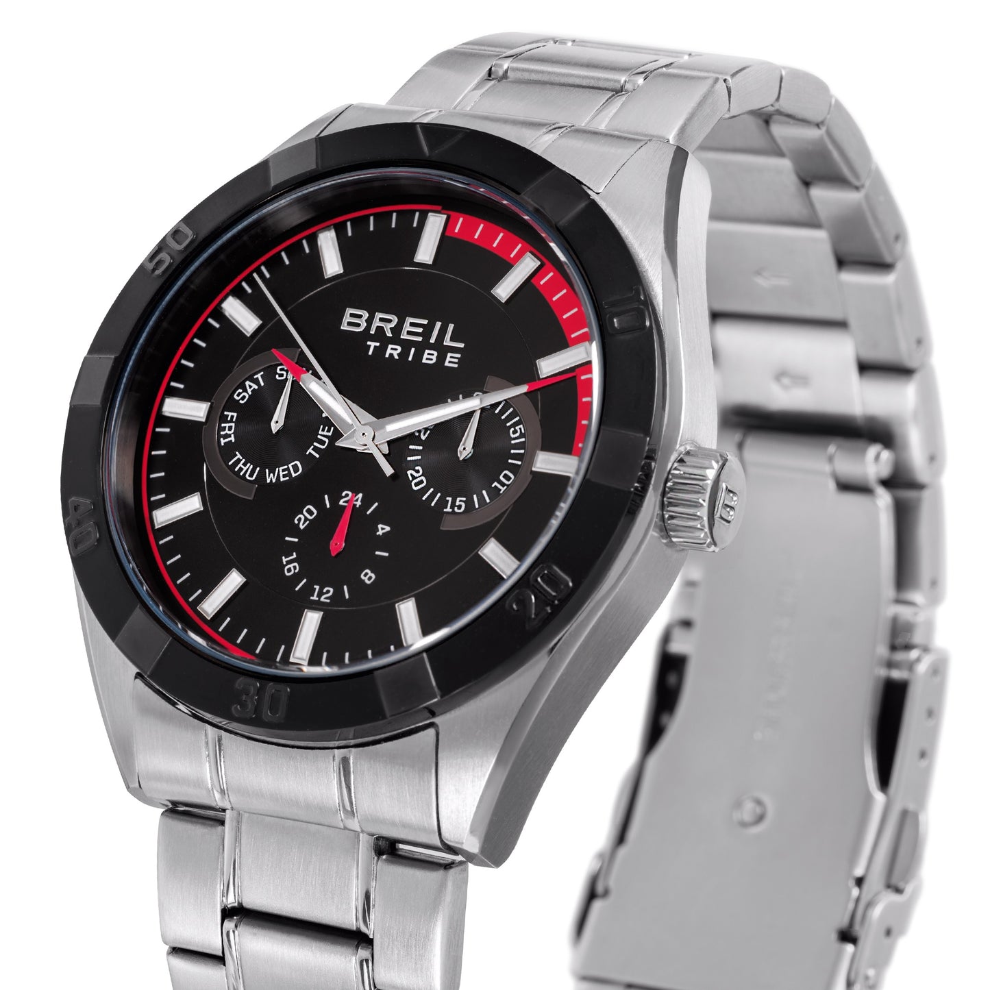 Orologio uomo BREIL multifunzione quadrante nero e rosso ghiera nera