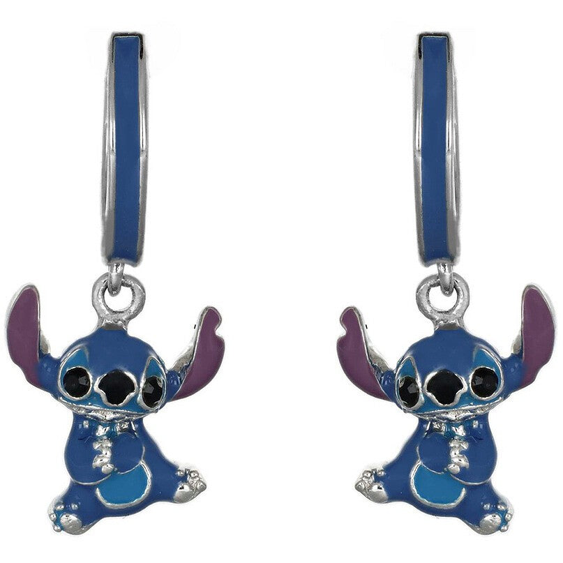 Orecchini cerchi bambina STITCH pendente blu smaltato in argento 925 originale DISNEY