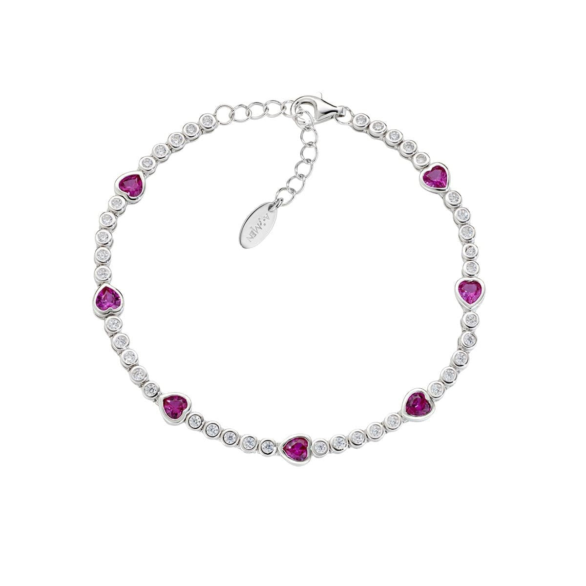 Bracciale tennis amore bianco alternato con cuori rossi in argento 925 AMEN