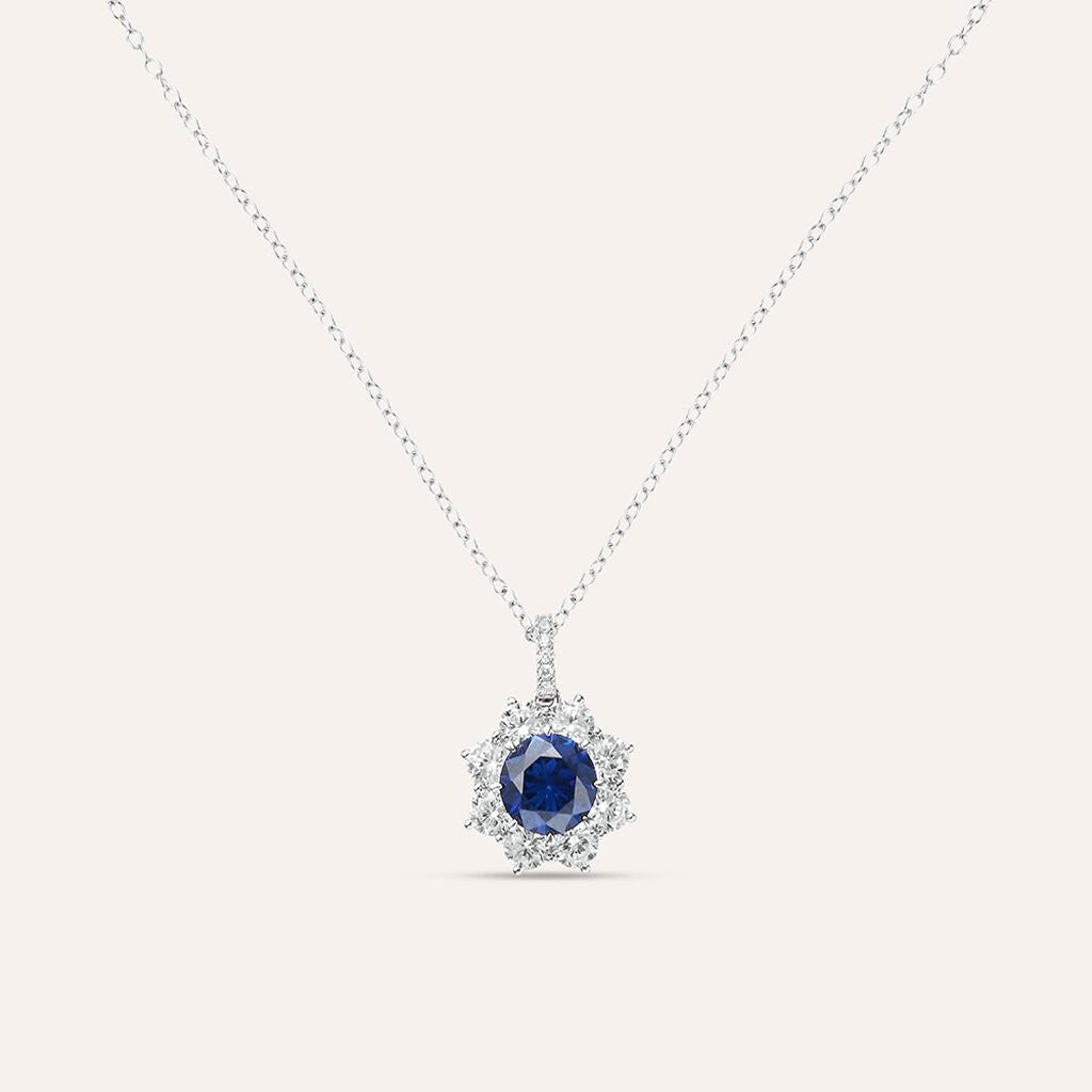 Collana elegante con pietre cubic zirconia e pietra blu in argento 925 anallergico Stroili