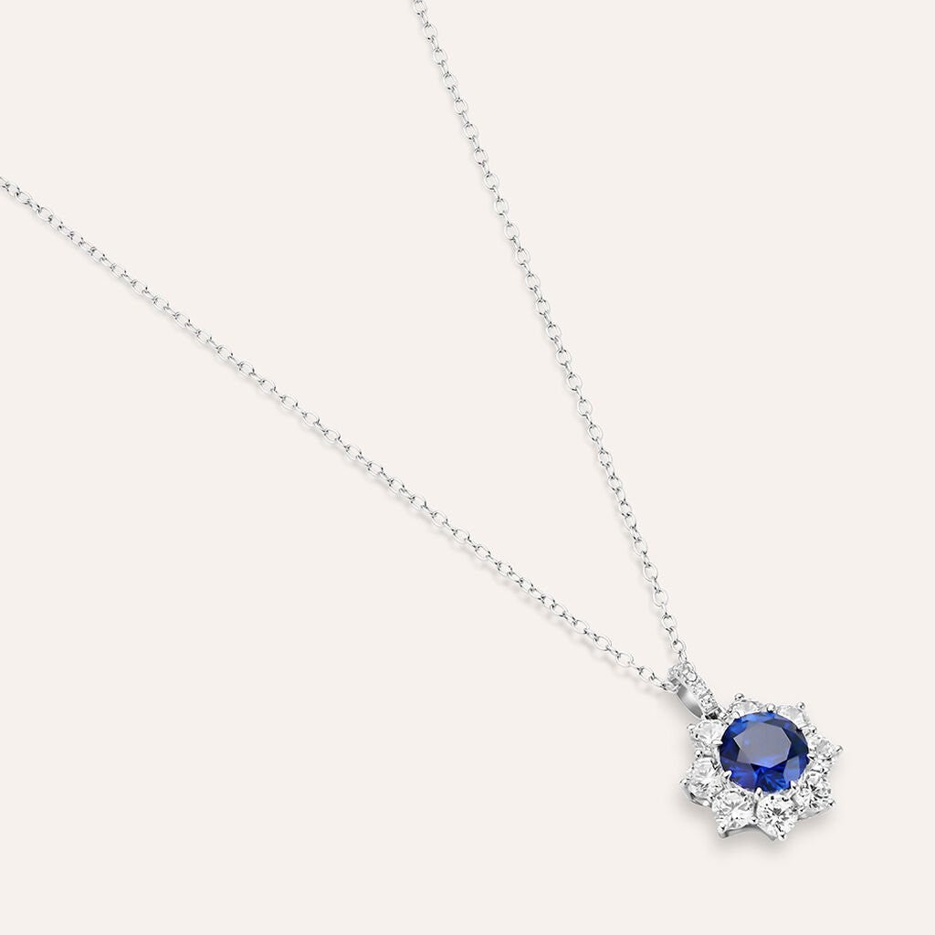 Collana elegante con pietre cubic zirconia e pietra blu in argento 925 anallergico Stroili