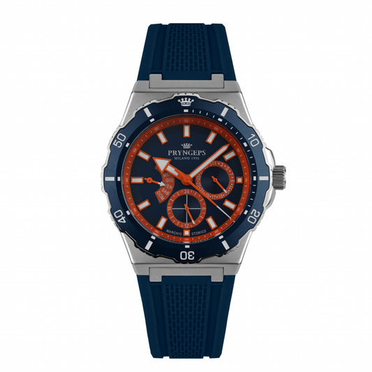 Orologio uomo in gomma blu quadrante arancione modello JAMAICA PRYNGEPS marchio storico