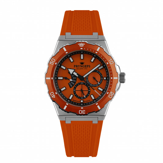 Orologio uomo in gomma silicone arancione modello JAMAICA PRYNGEPS marchio storico