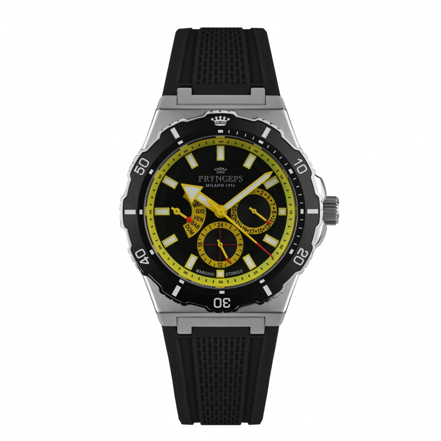 Orologio uomo in gomma silicone nero e giallo modello JAMAICA PRYNGEPS marchio storico