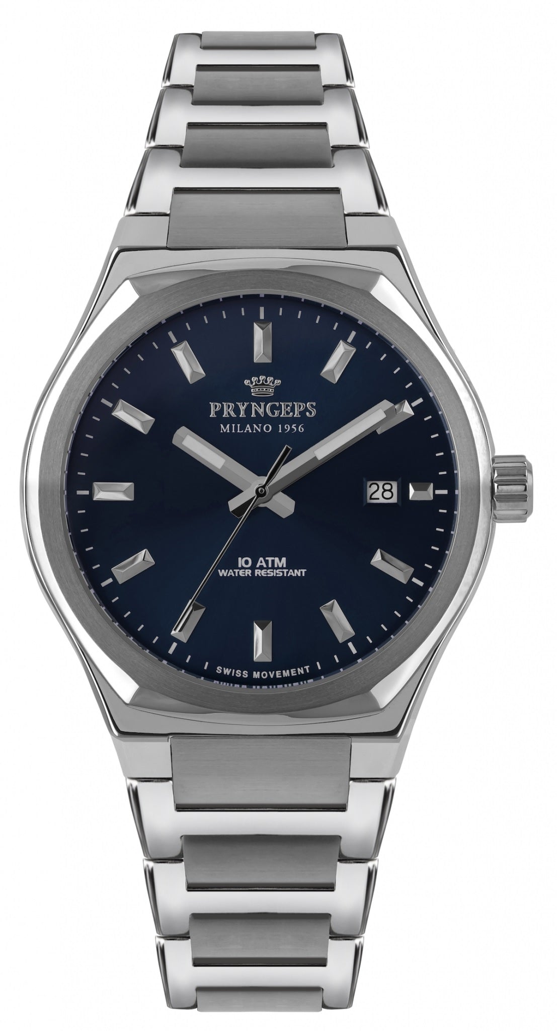 Orologio uomo in acciaio elegante quadrante blu modello Wall Street di PRYNGEPS marchio storico