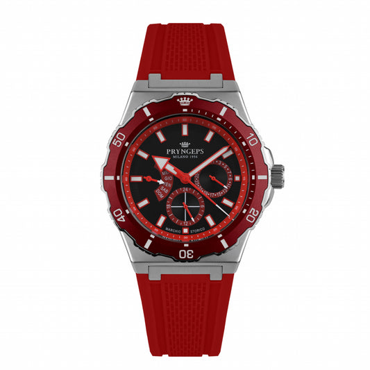 Orologio uomo donna in gomma silicone rosso quadrante nero modello JAMAICA PRYNGEPS marchio storico