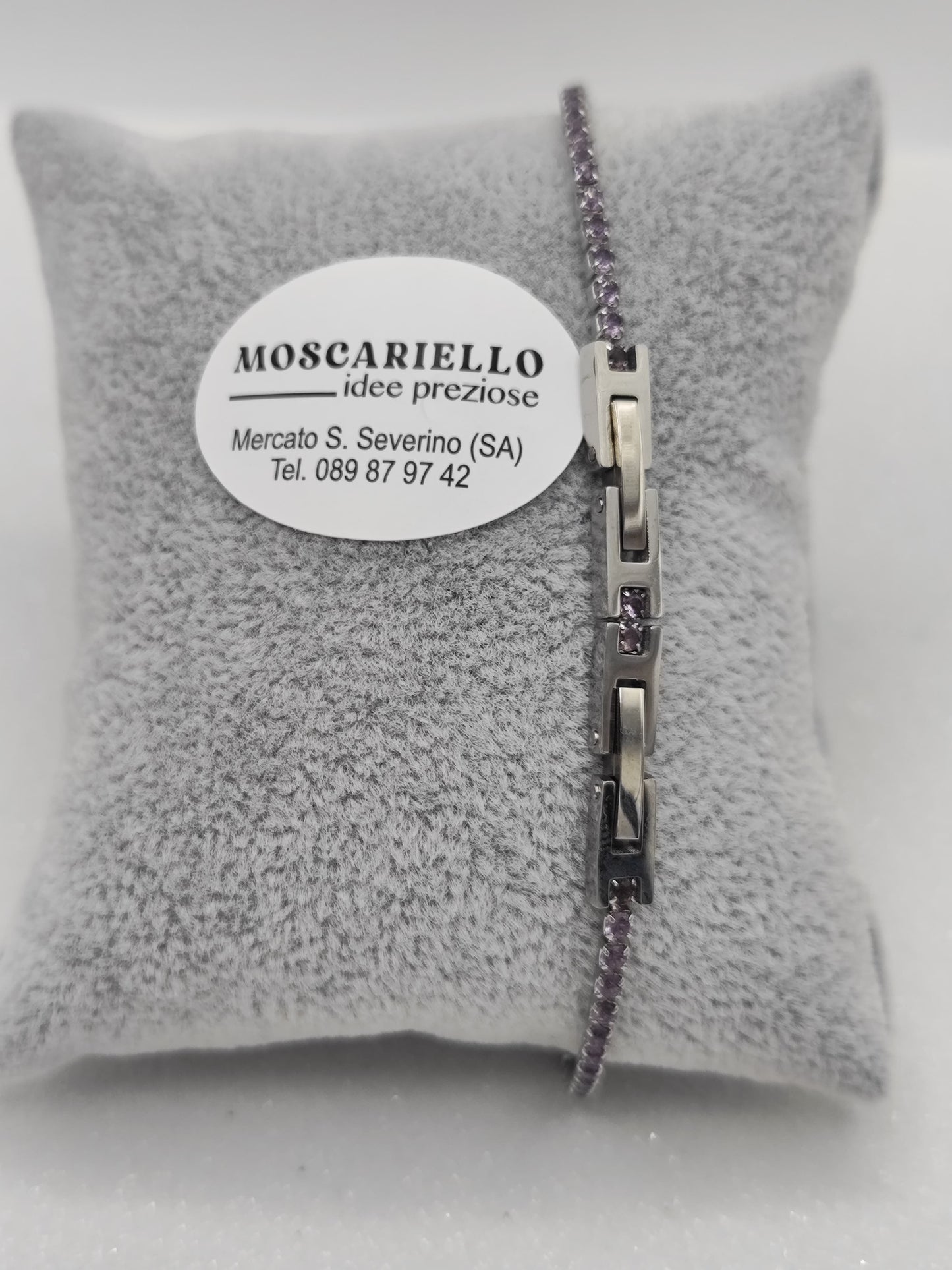 Bracciale tennis lilla uomo donna in acciaio anallergico regolabile