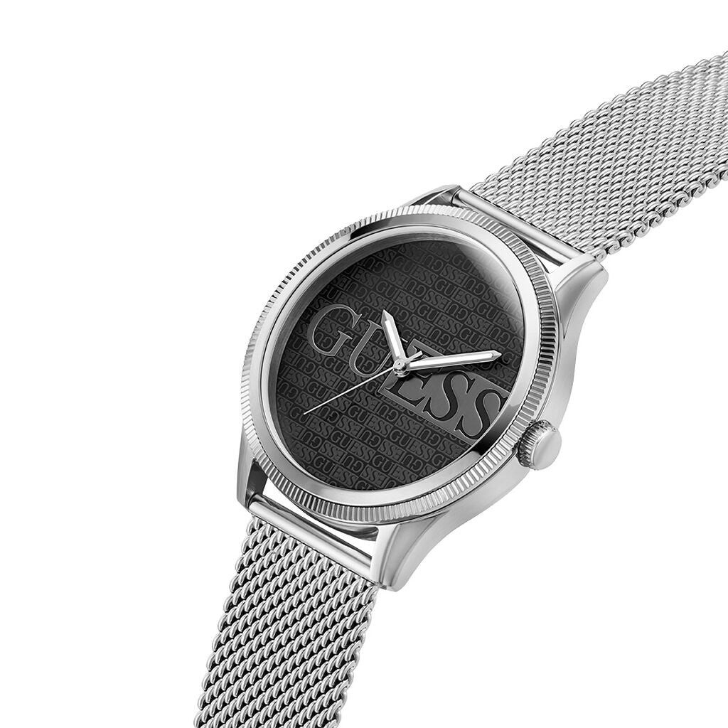 Orologio uomo in acciaio maglia milano doppia quadrante nero logo GUESS