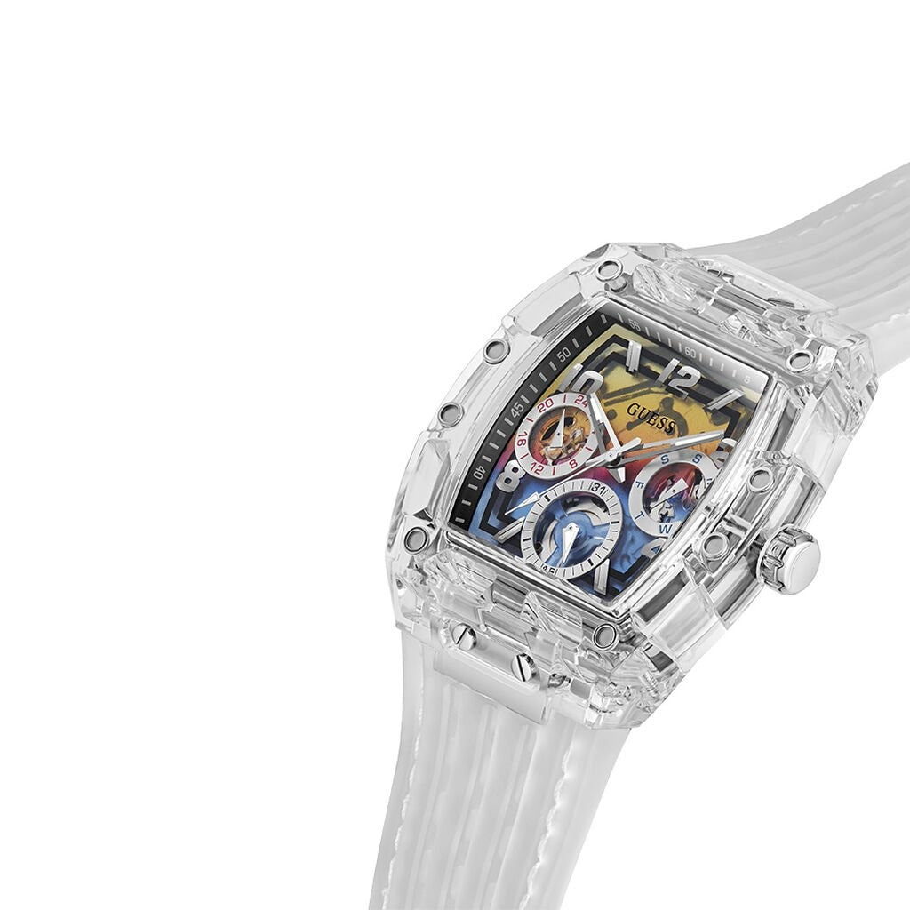Orologio uomo in gomma trasparente cassa rettangolare movimento a vista GUESS