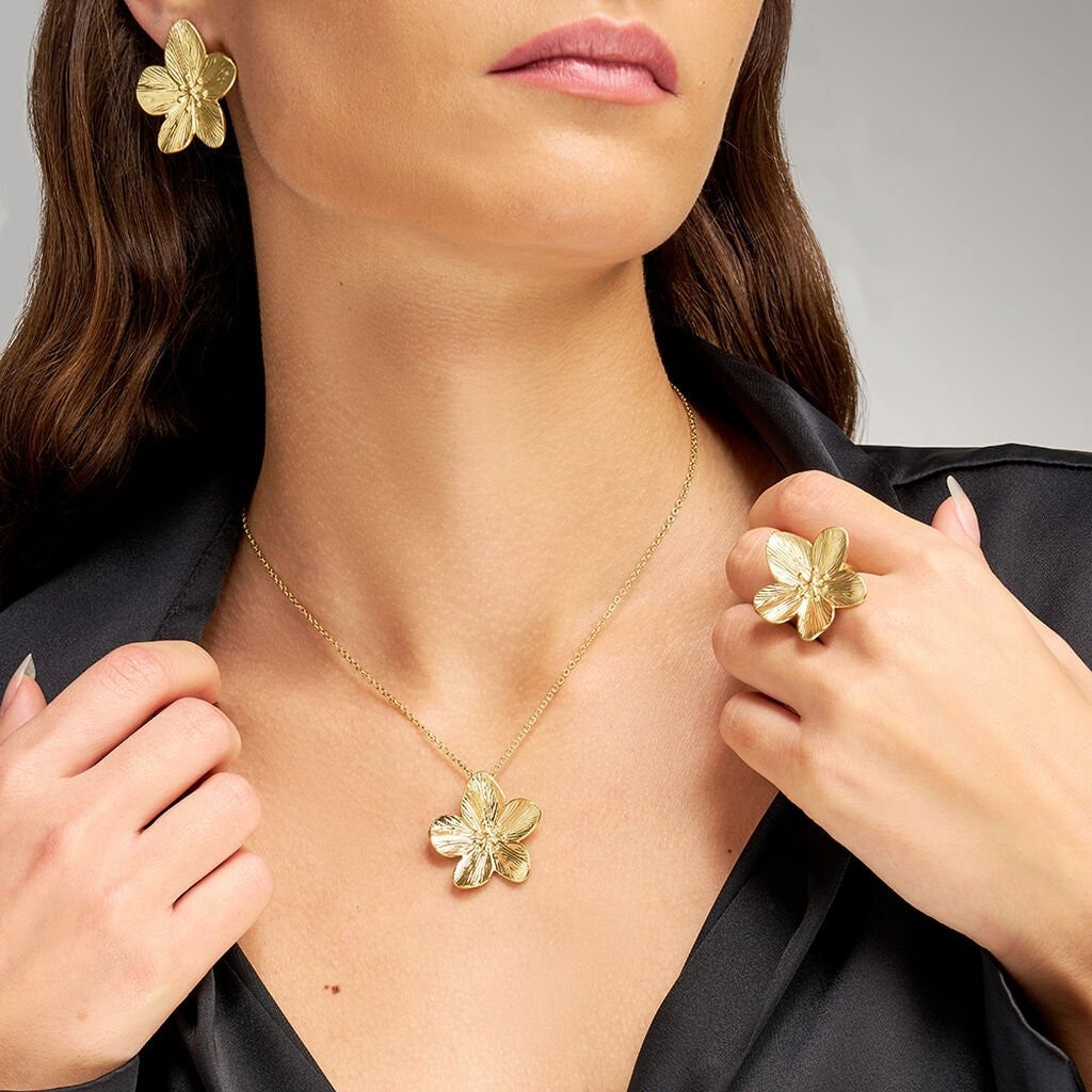 Collana STROILI fiore dorato lavorato in acciaio colo oro anallergico 45 cm