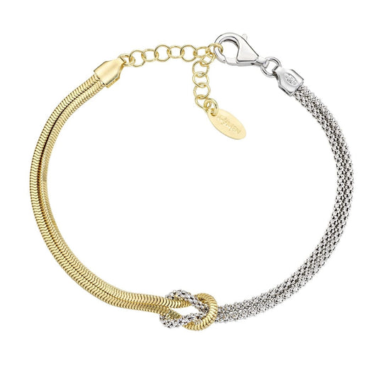 Bracciale uomo donna NODO D'AMORE intrecciato in argento 925 bicolore dorato AMEN GIOIELLI 16cm+3cm