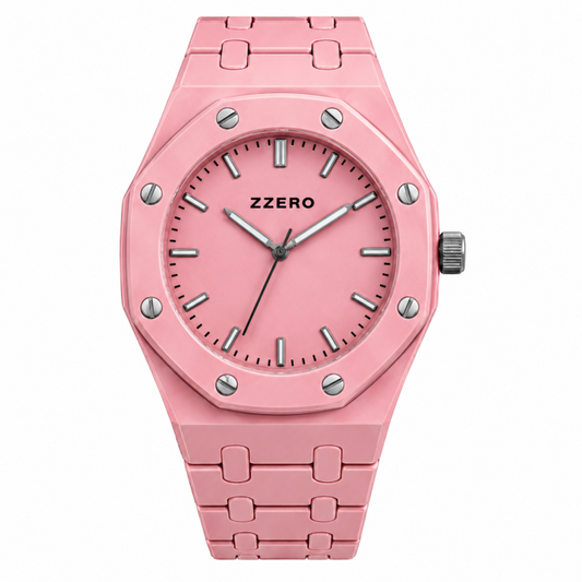 Orologio uomo donna in policarbonato rosa pink blush modello Audermars PIguet ZZERO