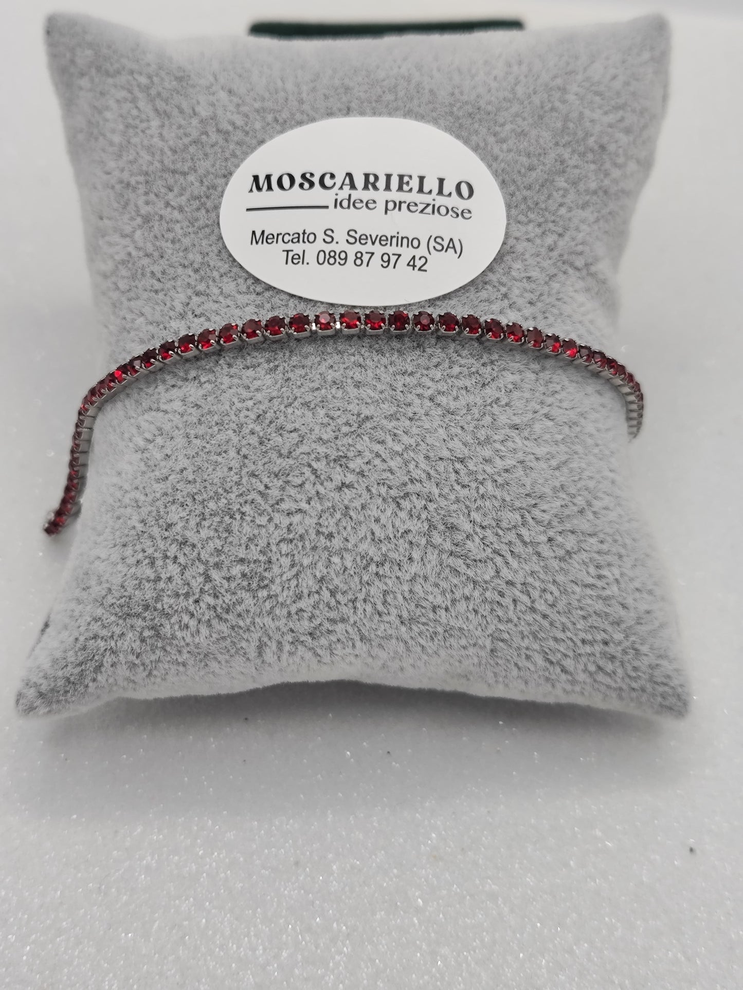 Bracciale tennis rosso uomo donna in acciaio anallergico regolabile