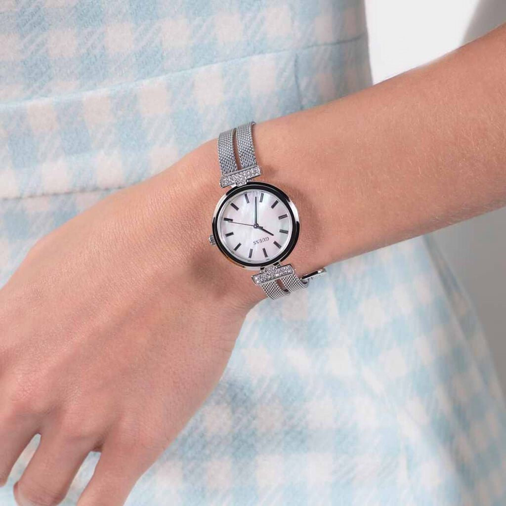 Orologio donna in acciaio Guess doppia maglia milano sottile quadrante madreperla