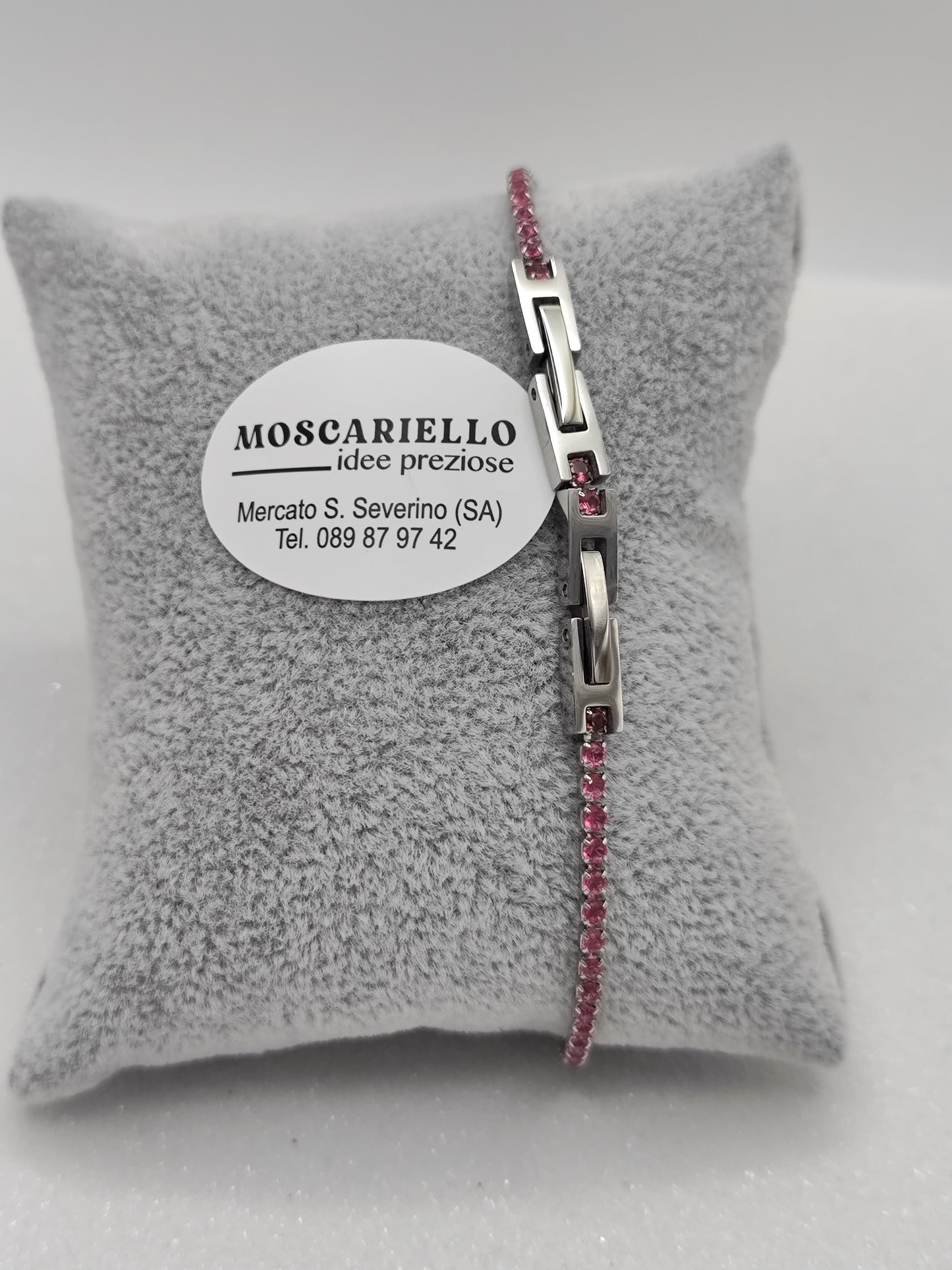 Bracciale tennis rosa uomo donna in acciaio anallergico regolabile