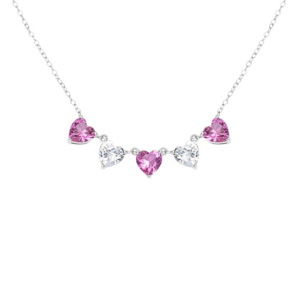 Collana STROILI con cuore bianco e rosa fucsia in argento 925 anallergico