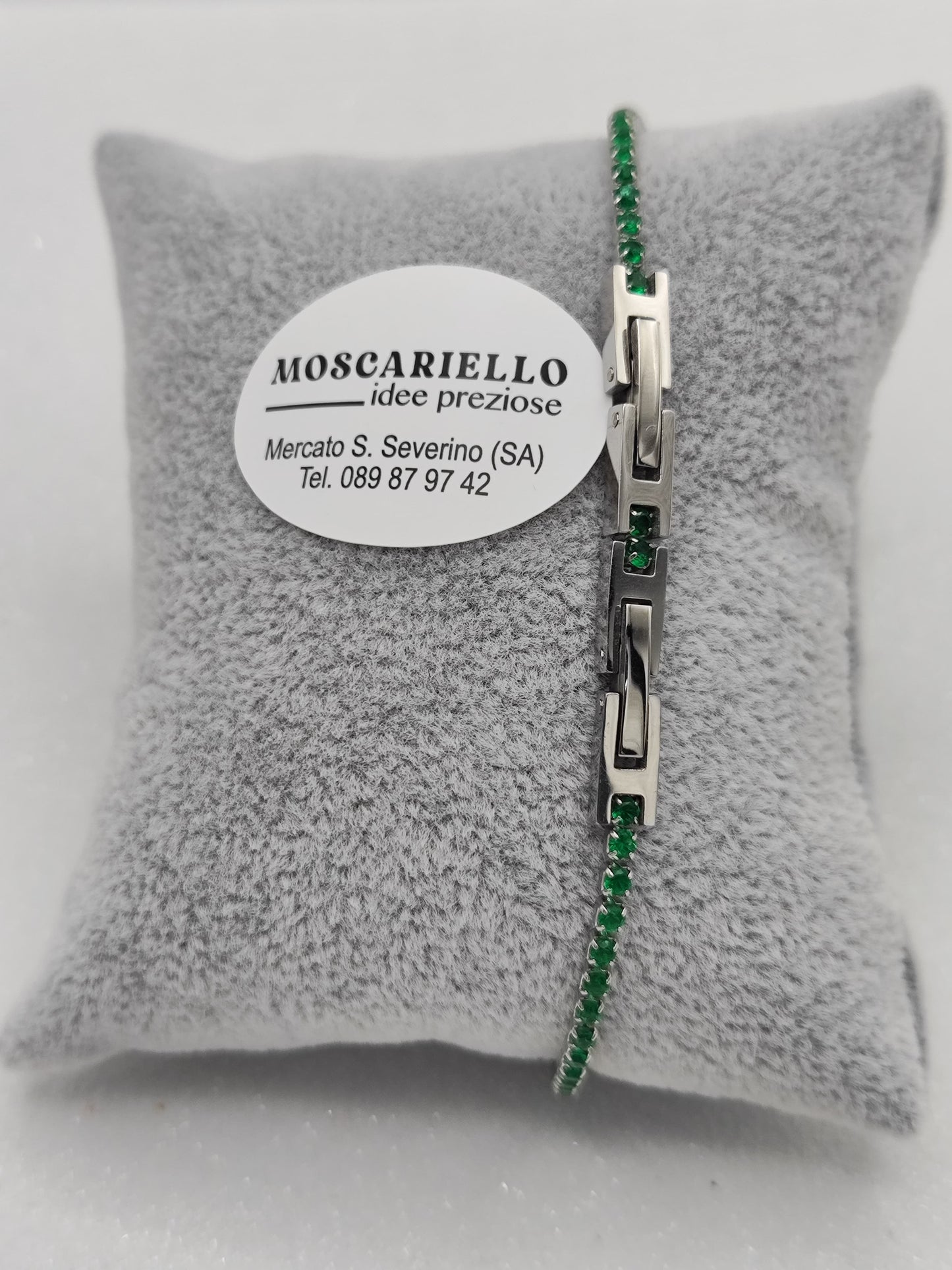 Bracciale tennis verde uomo donna in acciaio anallergico regolabile